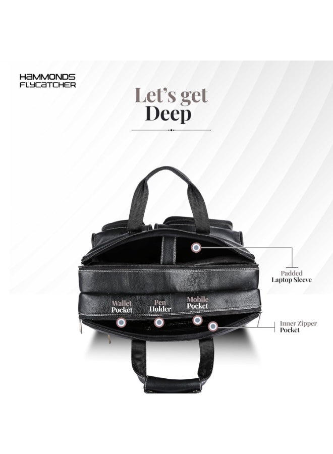  هاموندز فلاي كاتشر حقيبة مكتب جلد طبيعي للرجال، حقيبة لابتوب فاخرة . بوصة للرجال، جيوب متعددة وحزام قابل للتعديل، مثالية للمكتب والسفر والاستخدام اليومي - Image 4